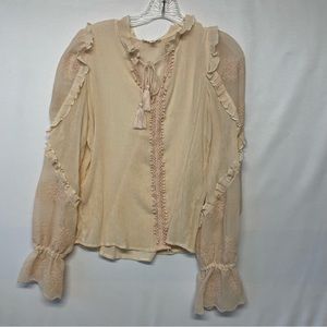 Blu Pepper Boutique Top Size Small Long Sleeve Ruffles Tie Boho Sheer Lace